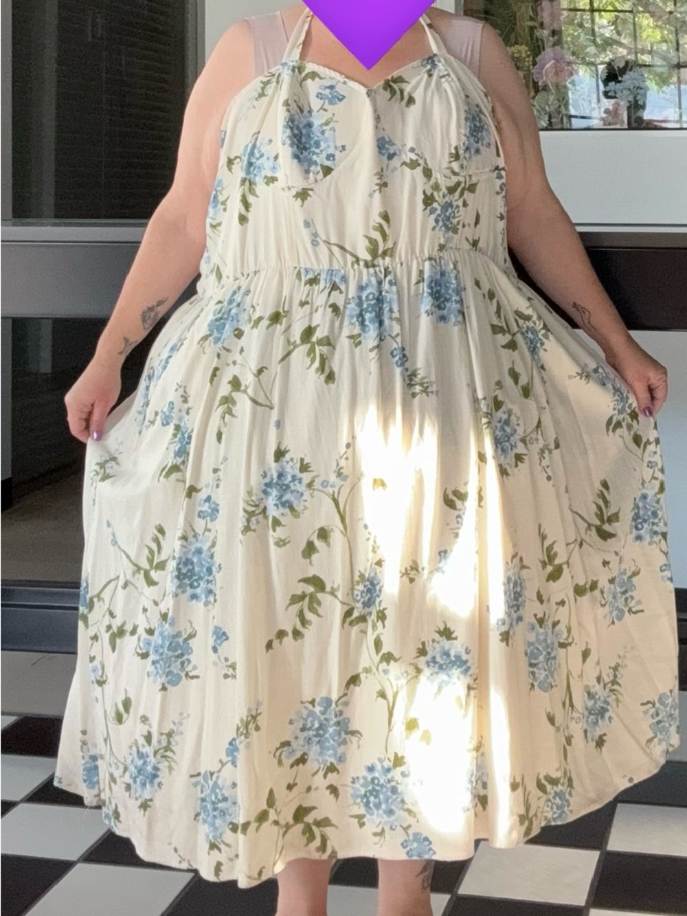 torrid Cream Midi Dress with Blue Floral Print